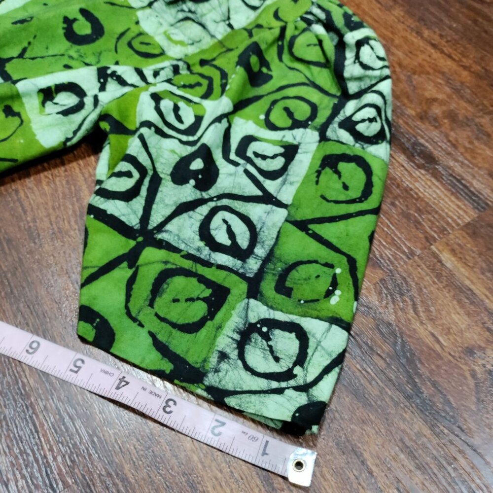 African Handsewn Print Tribal Cotton Puff Sleeve Office Button-Up Shirt Green S - Picture 8 of 11